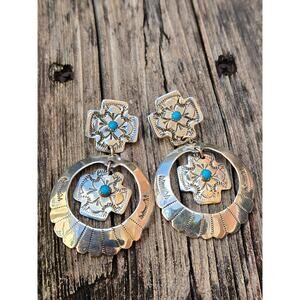 Vintage Navajo Sterling Silver & Turquoise Running Bear Dangle Earrings